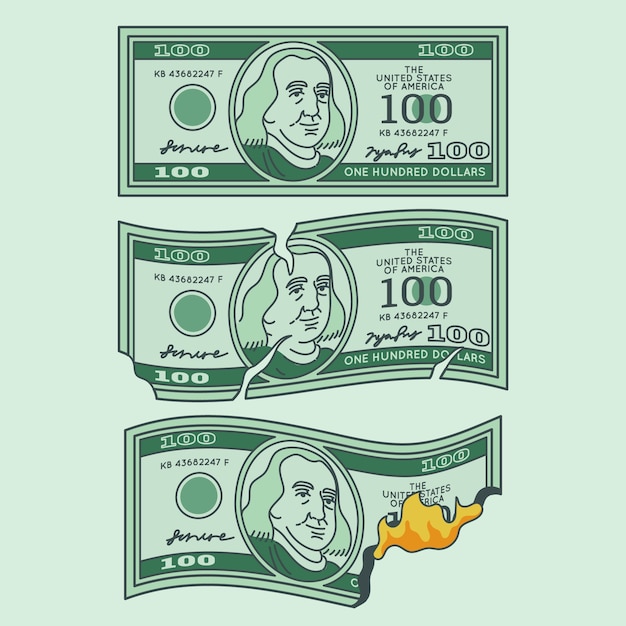 Gratis vector hand getekend 100 dollarbiljet cartoon geld illustratie