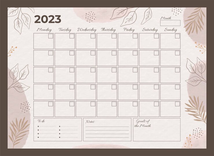 Gratis Vector hand getekend 2023 maandelijkse planner kalendersjabloon