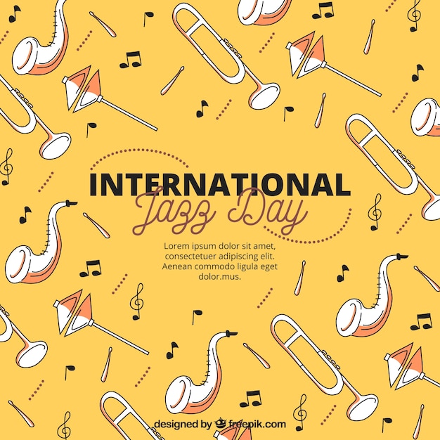 Hand getekend achtergrond voor de internationale jazz-dag