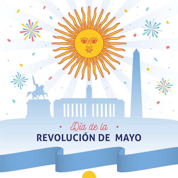 Gratis vector hand getekend argentijnse dia de la revolucion de mayo illustratie