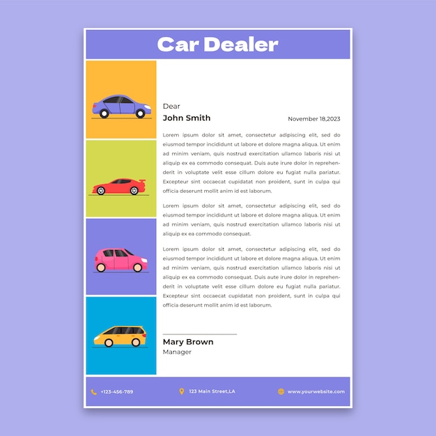 Gratis vector hand getekend autodealer briefpapier