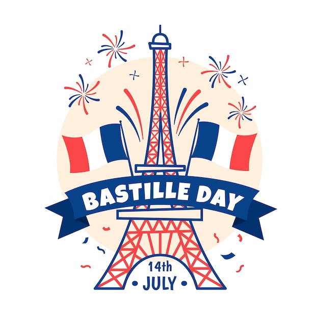 Gratis vector hand getekend bastille dag concept