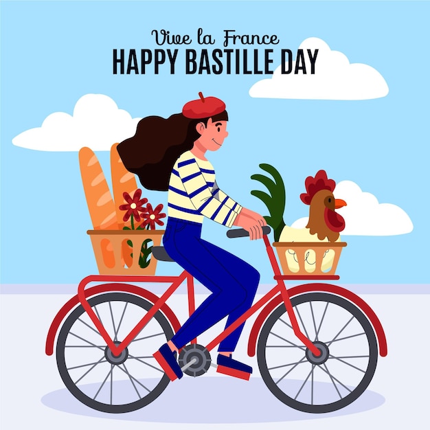 Gratis vector hand getekend bastille dag illustratie