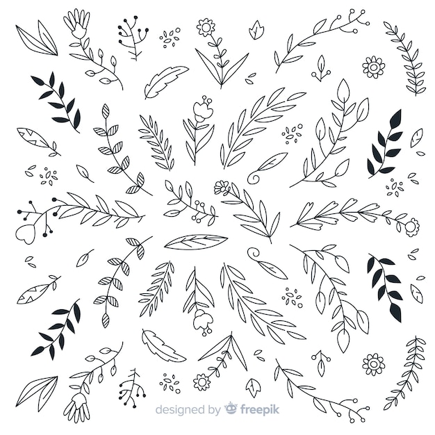 Gratis vector hand getekend bloemen sieraad collectie