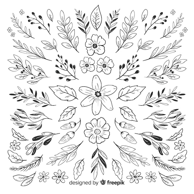 Gratis vector hand getekend bloemen sieraad collectie