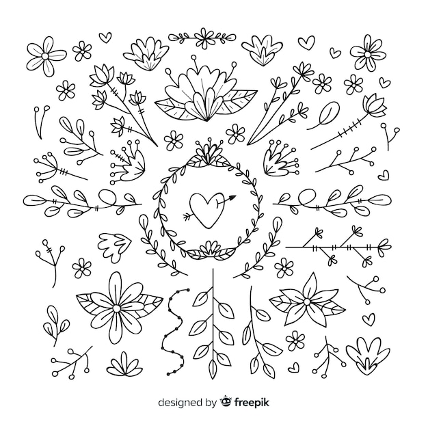 Gratis vector hand getekend bloemen sieraad collectie