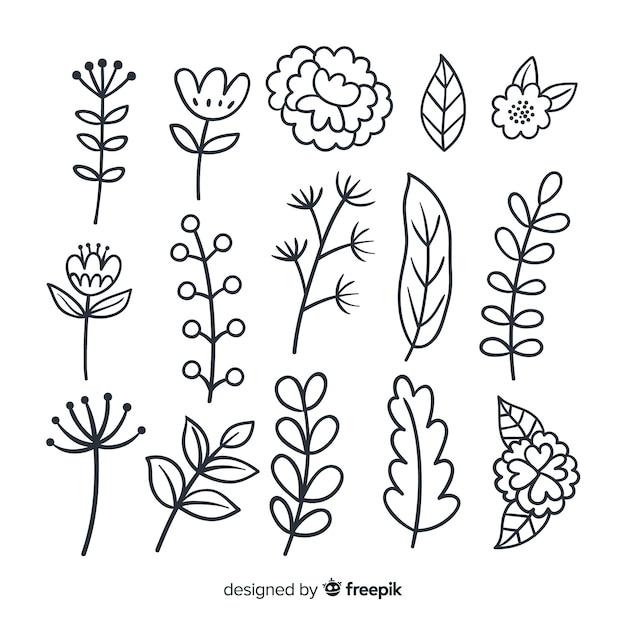 Gratis vector hand getekend bloemen sieraad collectie