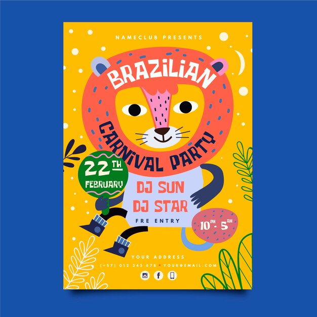 Hand getekend Braziliaanse carnaval poster sjabloon
