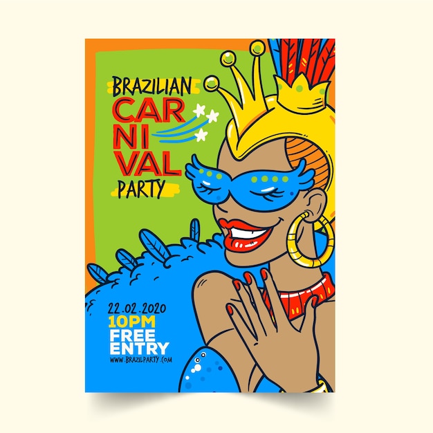 Hand getekend braziliaanse carnaval poster sjabloon