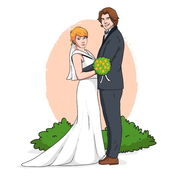 Gratis vector hand getekend bruiloft cartoon afbeelding