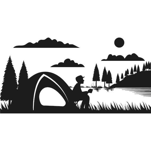 Gratis vector hand getekend camping silhouet illustratie