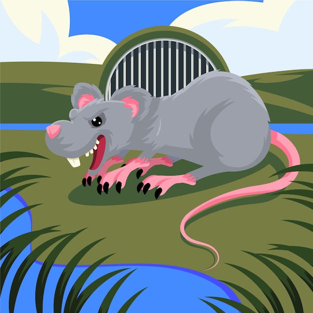 Gratis vector hand getekend cartoon boze rat illustratie