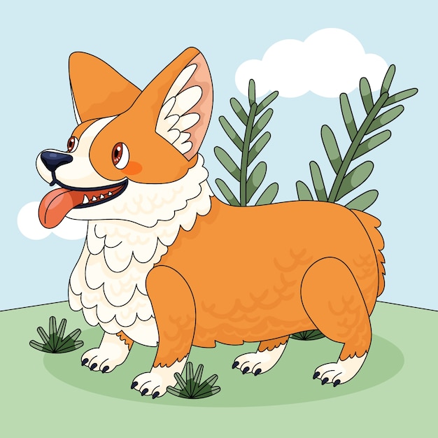 Gratis vector hand getekend cartoon corgi illustratie