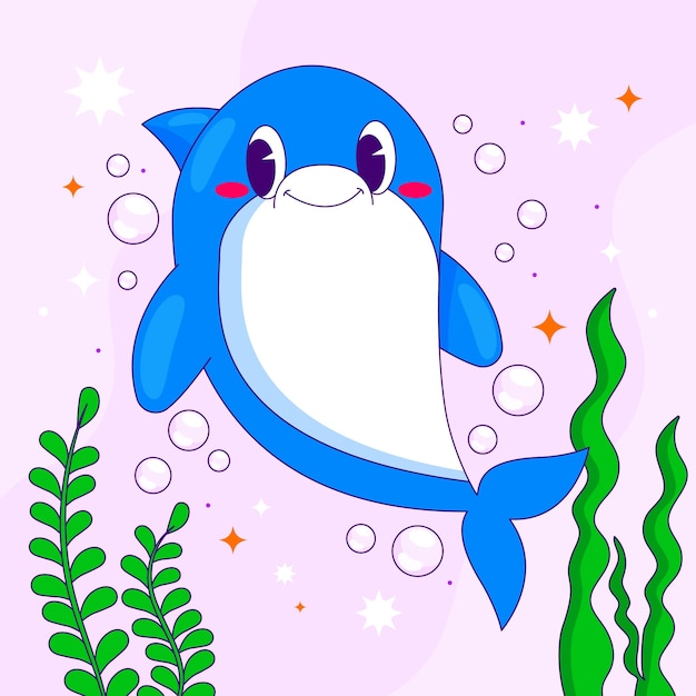 Gratis vector hand getekend cartoon dolfijn illustratie