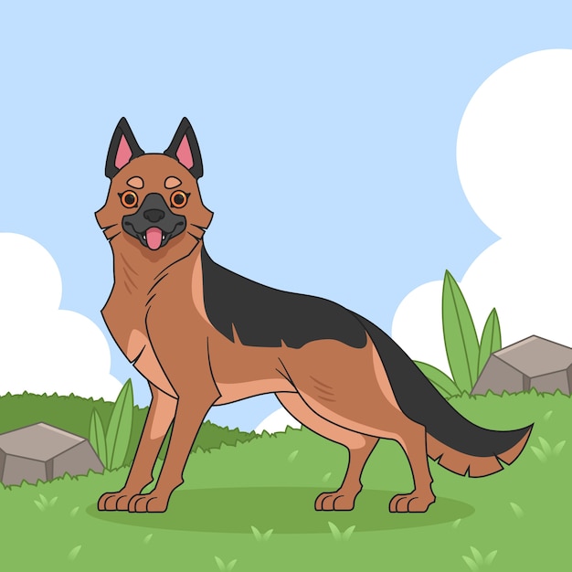 Gratis vector hand getekend cartoon duitse herder illustratie