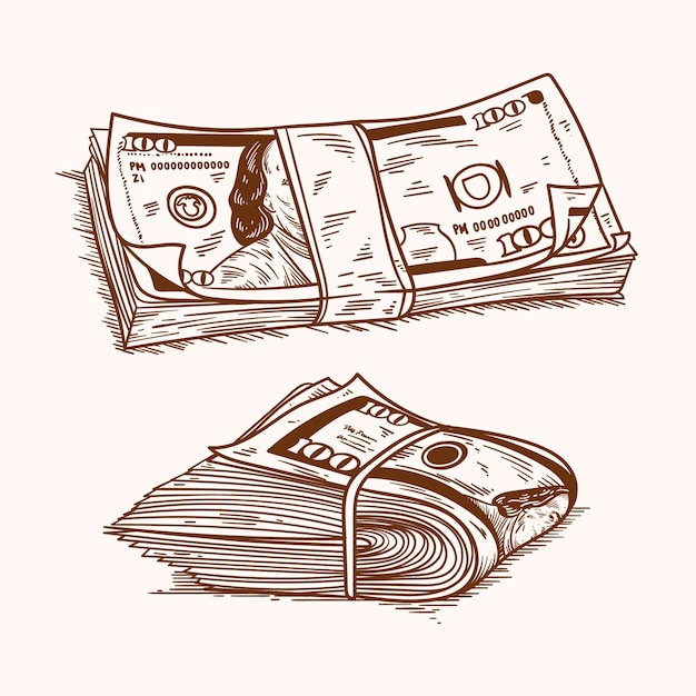 Gratis vector hand getekend cartoon geld illustratie