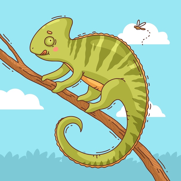 Gratis vector hand getekend cartoon kameleon illustratie