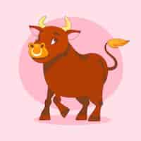 Gratis vector hand getekend cartoon stier illustratie