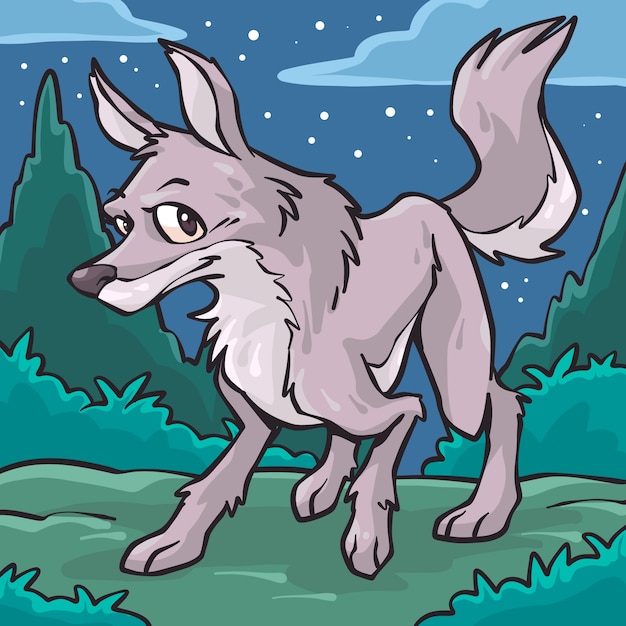 Gratis vector hand getekend cartoon wolf illustratie