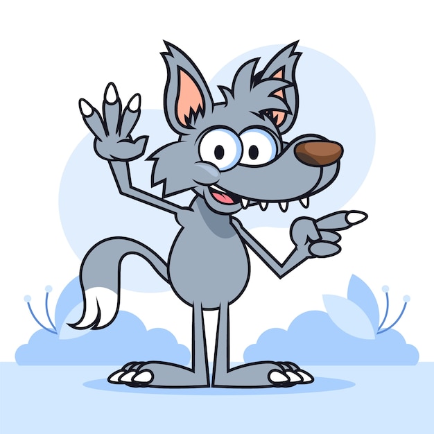 Gratis vector hand getekend cartoon wolf illustratie