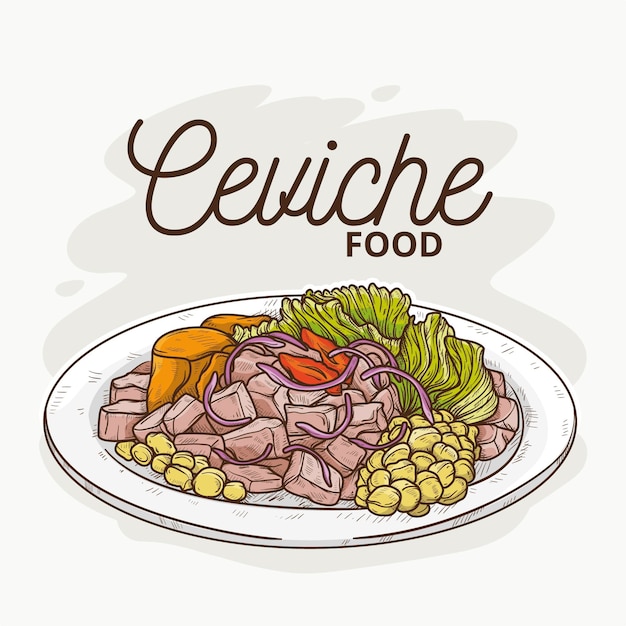 Hand getekend ceviche illustratie