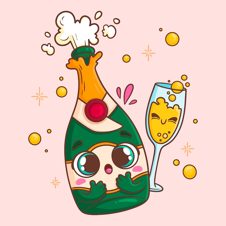 Gratis Vector hand getekend champagne cartoon afbeelding