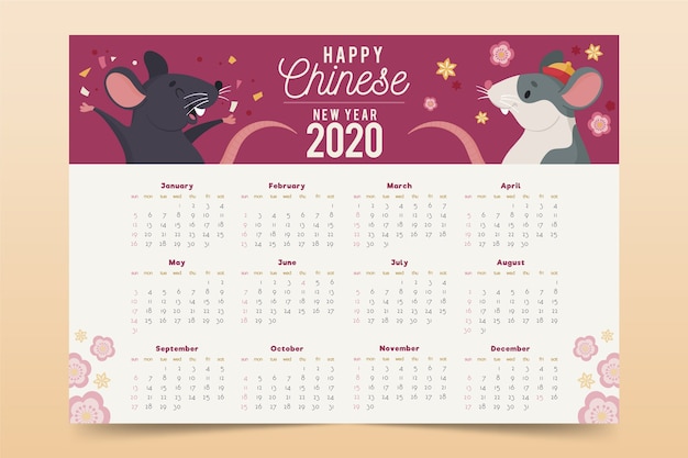 Hand getekend chinees nieuwjaar kalender