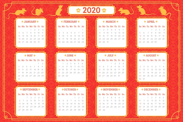 Hand getekend chinees nieuwjaar kalender