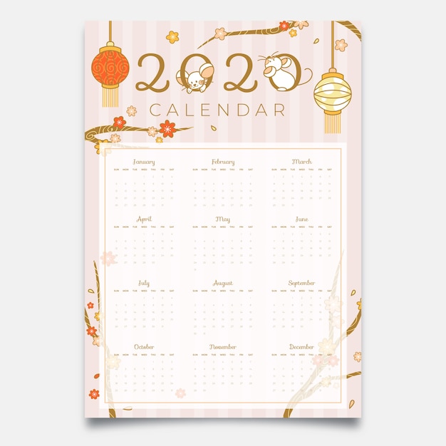 Gratis vector hand getekend chinees nieuwjaar kalender