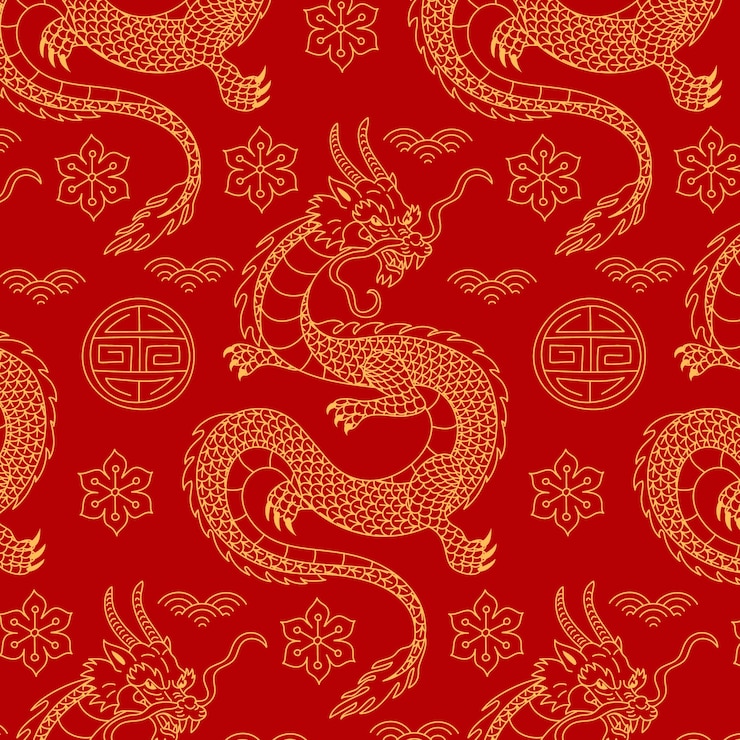 Gratis Vector hand getekend chinese draak patroon ontwerp