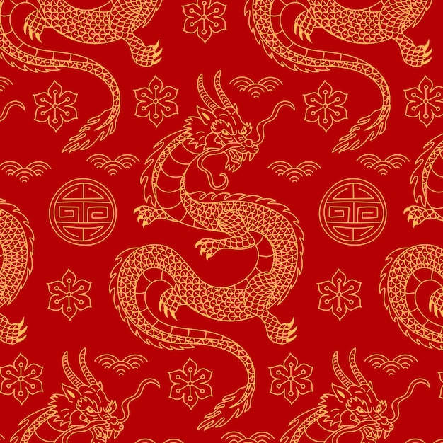 Hand getekend chinese draak patroon ontwerp