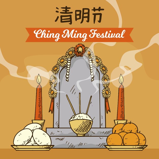 Hand getekend ching ming festival viering illustratie