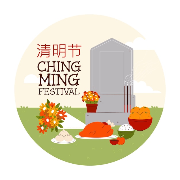 Gratis vector hand getekend ching ming festival viering illustratie