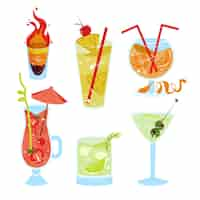 Gratis vector hand getekend cocktail collectie