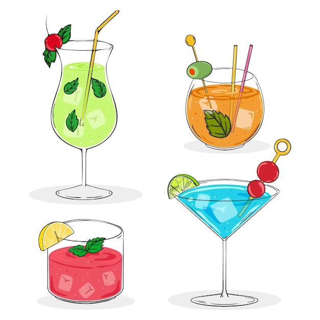 Gratis vector hand getekend cocktail collectie