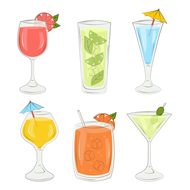 Gratis vector hand getekend cocktail collectie