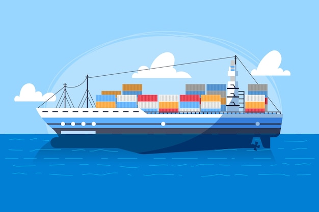 Gratis vector hand getekend containerschip import concept