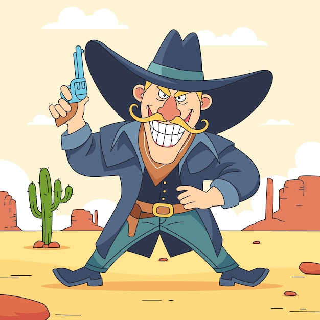 Gratis vector hand getekend cowboy cartoon afbeelding