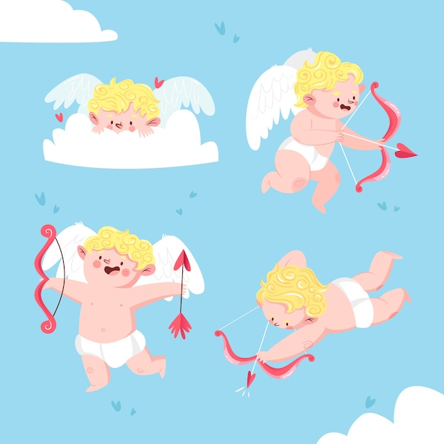 Gratis vector hand getekend cupid tekensverzameling