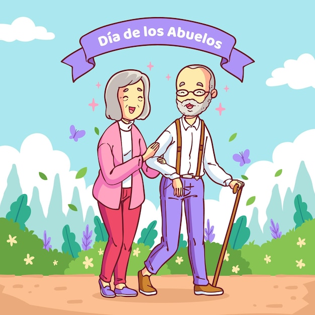 Hand getekend dia de los abuelos illustratie