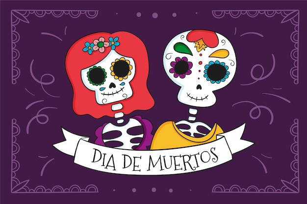 Hand getekend dia de muertos achtergrond