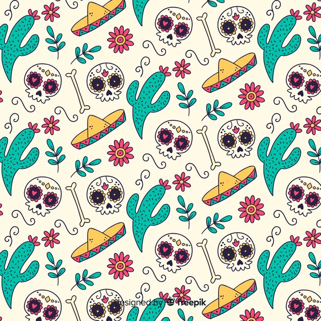 Hand getekend día de muertos patroon