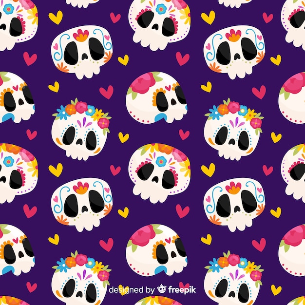 Gratis vector hand getekend día de muertos patroon