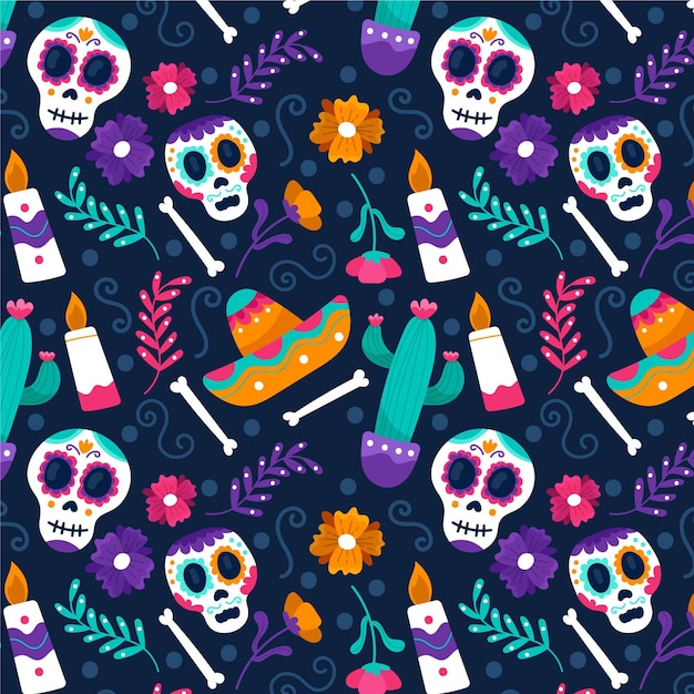 Gratis vector hand getekend dia de muertos patroon