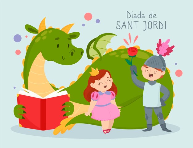 Hand getekend diada de sant jordi illustratie