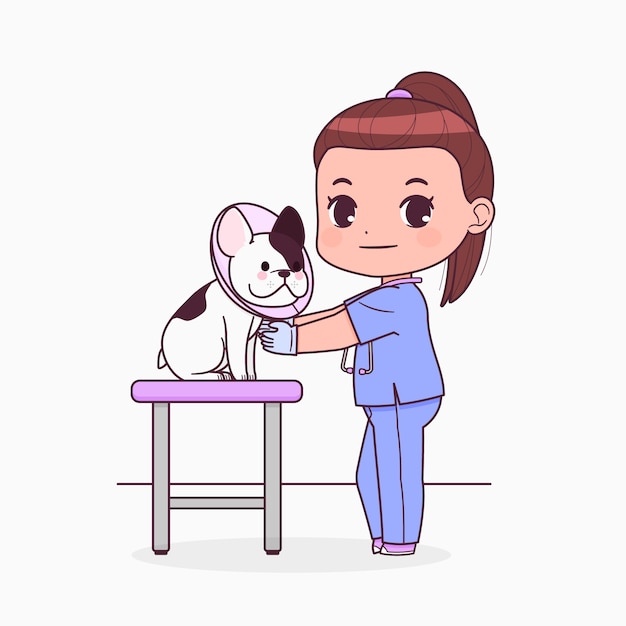 Gratis vector hand getekend dierenarts cartoon afbeelding