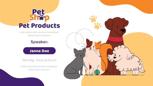 Gratis vector hand getekend dierenwinkel webinar sjabloon