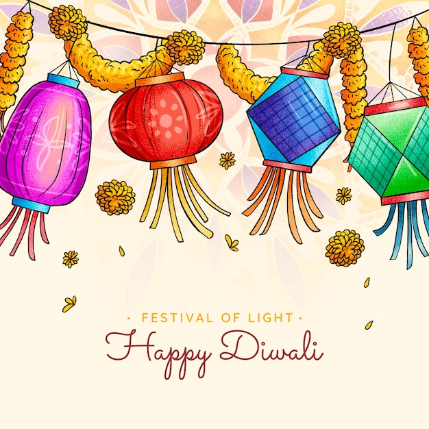 Gratis vector hand getekend diwali illustratie