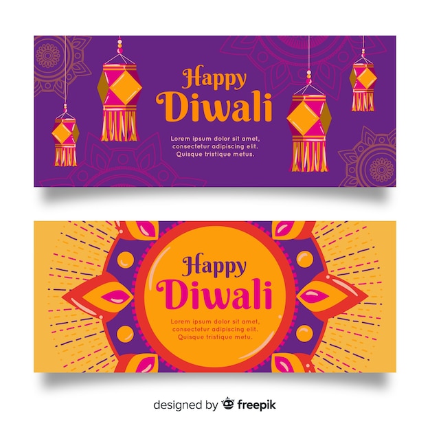 Gratis vector hand getekend diwali webbanners