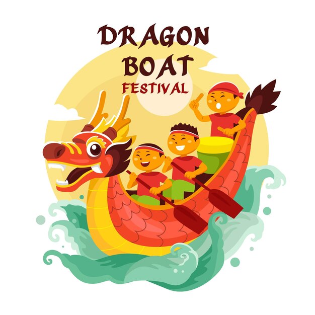 Hand getekend drakenboot festival illustratie